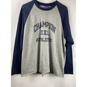 Champion Athletic Men’s Size L Gray With Dark Blue Sleeves Long Sleeve Tee